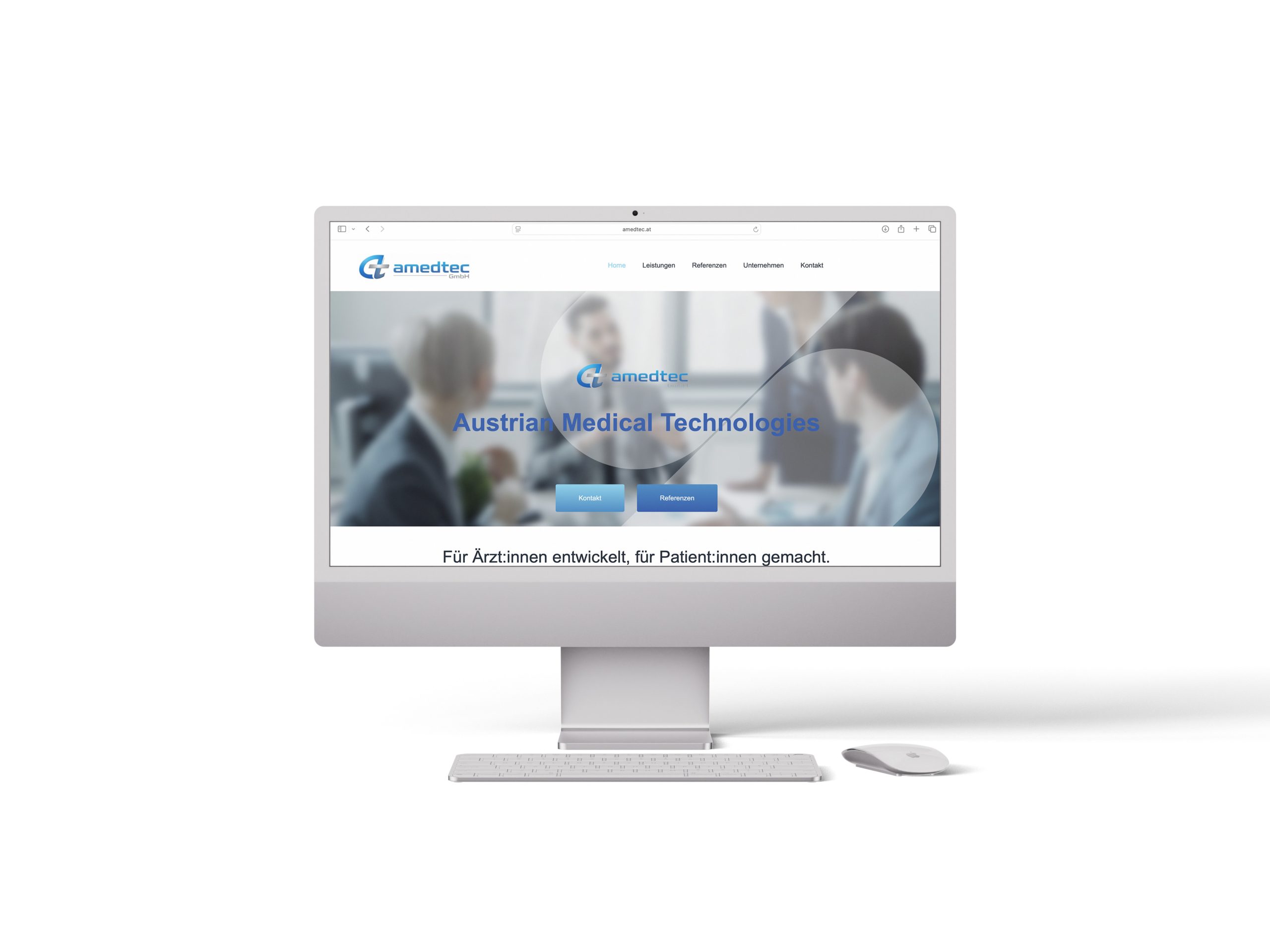 Desktopansicht der landing page von Amedtec GmbH.
