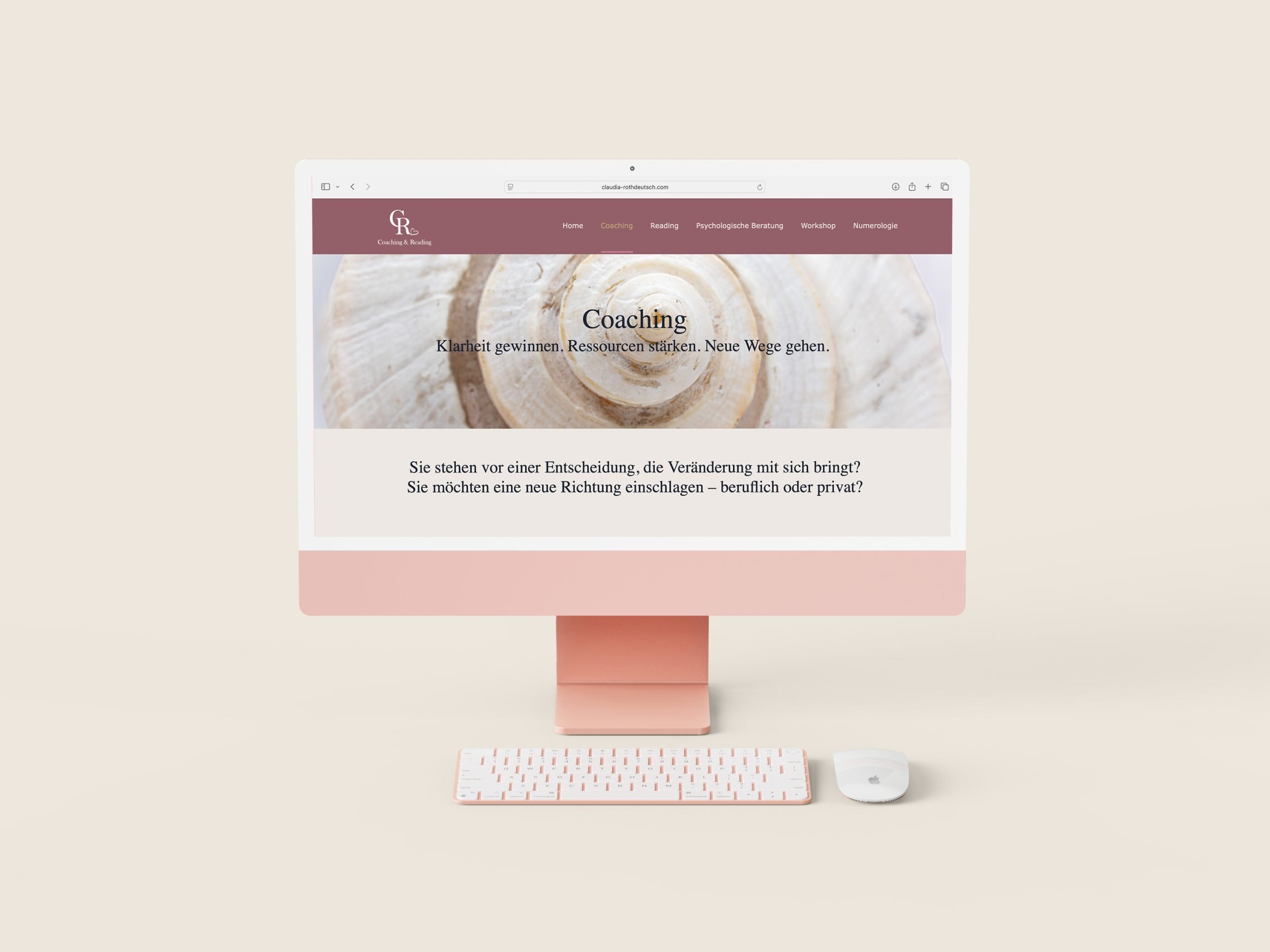 Desktopansicht der Menüseite Coaching der Website von Claudia Rothdeutsch.