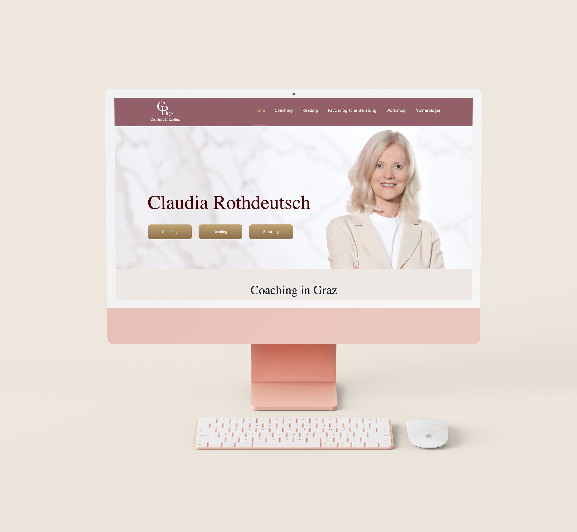 Landing Page der Desktopansicht der Website claudia-rothdeutsch.com