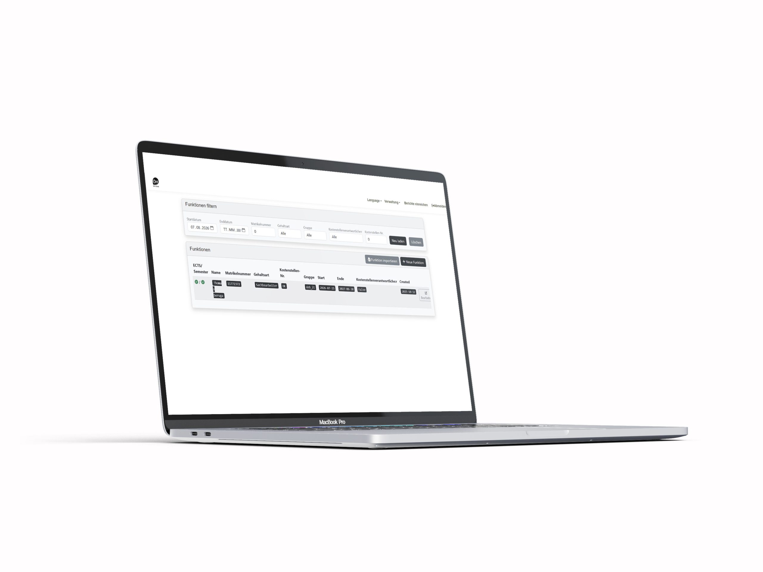 Desktopansicht der Benutzerverwaltungsoberfläche